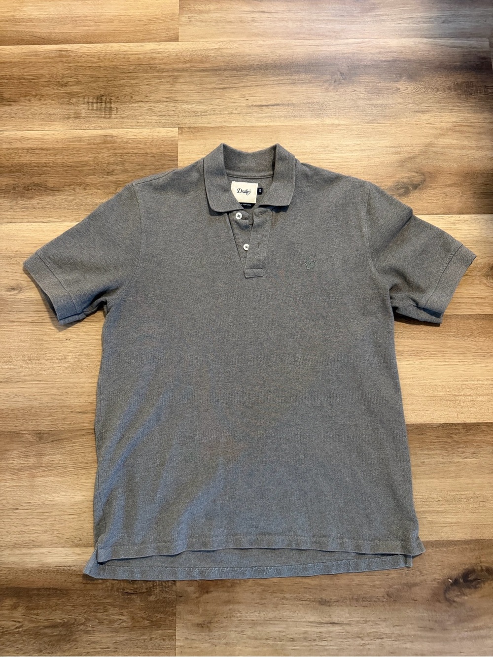 Drake's London Men’s Polo Shirt Short Sleeve Gray Piqué Cotton Size 40 M